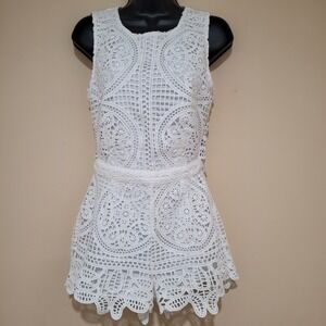 JOA Los Angeles White Crochet Lace Romper Shorts Jumpsuit Size S new formal sexy